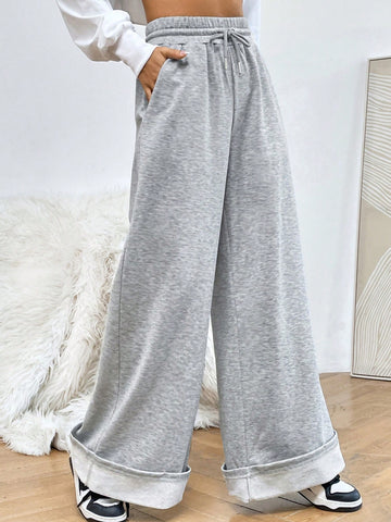 EZwear Drawstring Waist Wide Leg Sweatpants