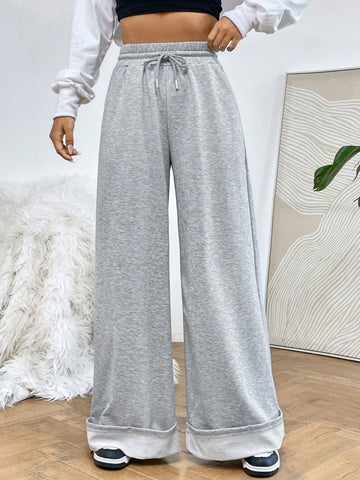 EZwear Drawstring Waist Wide Leg Sweatpants