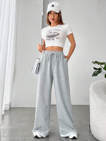 EZwear Drawstring Waist Wide Leg Sweatpants