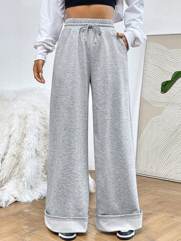 EZwear Drawstring Waist Wide Leg Sweatpants