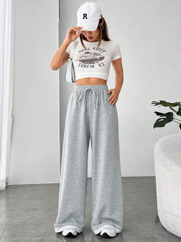 EZwear Drawstring Waist Wide Leg Sweatpants
