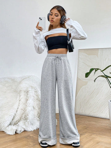 EZwear Drawstring Waist Wide Leg Sweatpants