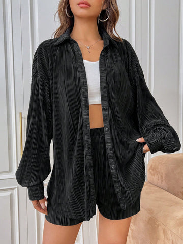 Drop Shoulder Button Front Shirt & Shorts