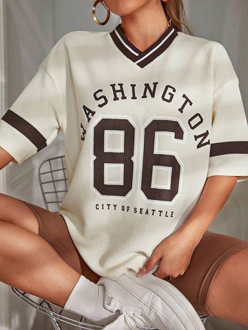 Drop Shoulder Letter & Number Print Tee