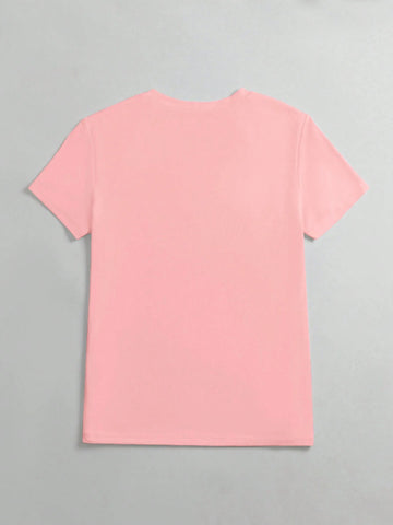 Women Casual T-Shirt, Star And Letter Graphic, Elastic Fit Round Neck Short Sleeve