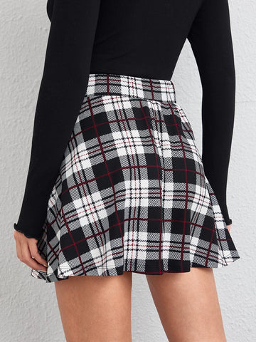 EZwear Elastic Waist Tartan Skirt