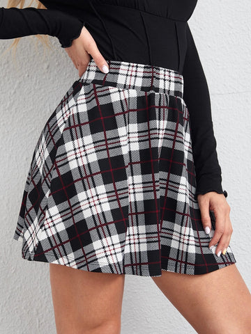EZwear Elastic Waist Tartan Skirt