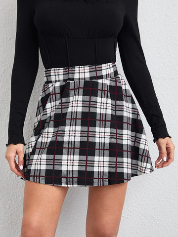 EZwear Elastic Waist Tartan Skirt