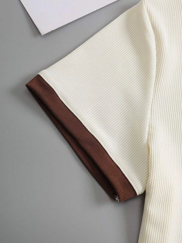 Embroidery Contrast Trim Polo Neck Tee