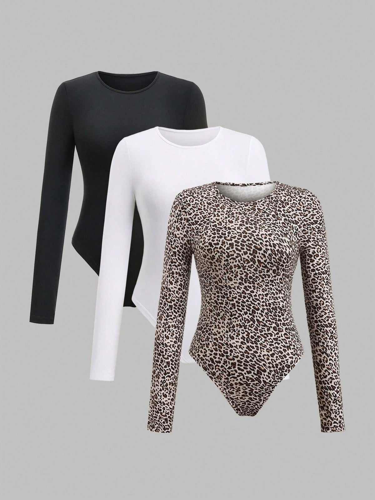 Fashionable Multicolor Leopard Print Bodysuit For Women, Spring Autumn