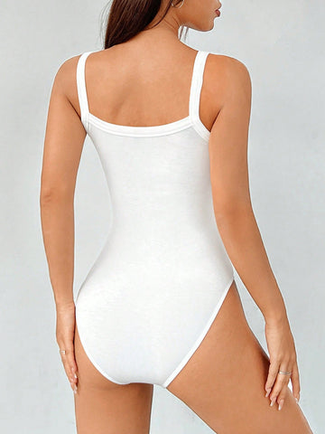 Flag Print Tight Bodysuit With Spaghetti Straps
