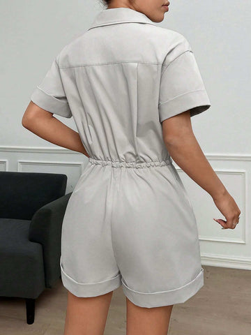 Flap Pocket Drop Shoulder Shirt Jumpsuit