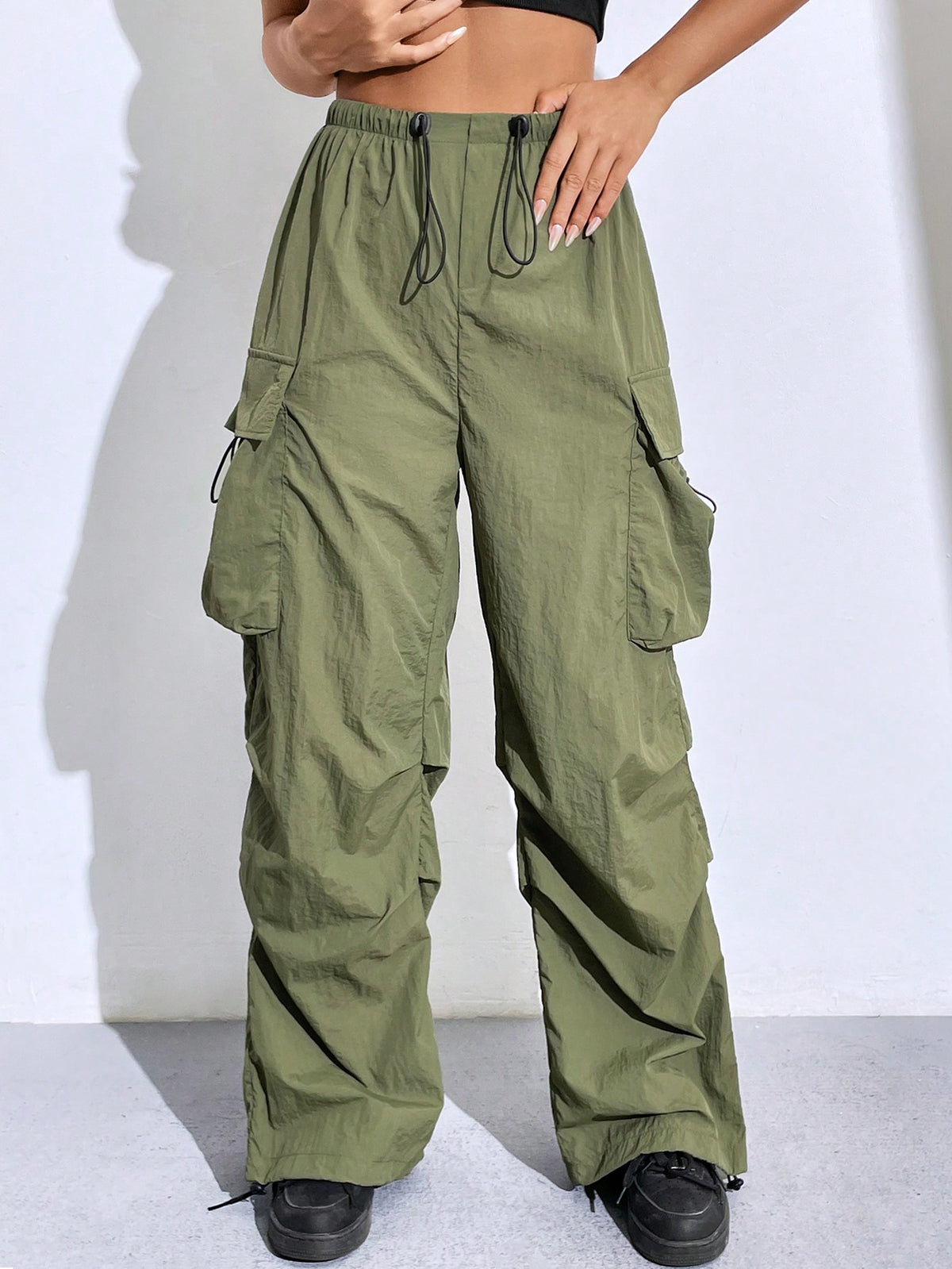 EZwear Flap Pocket Side Drawstring Waist Pants