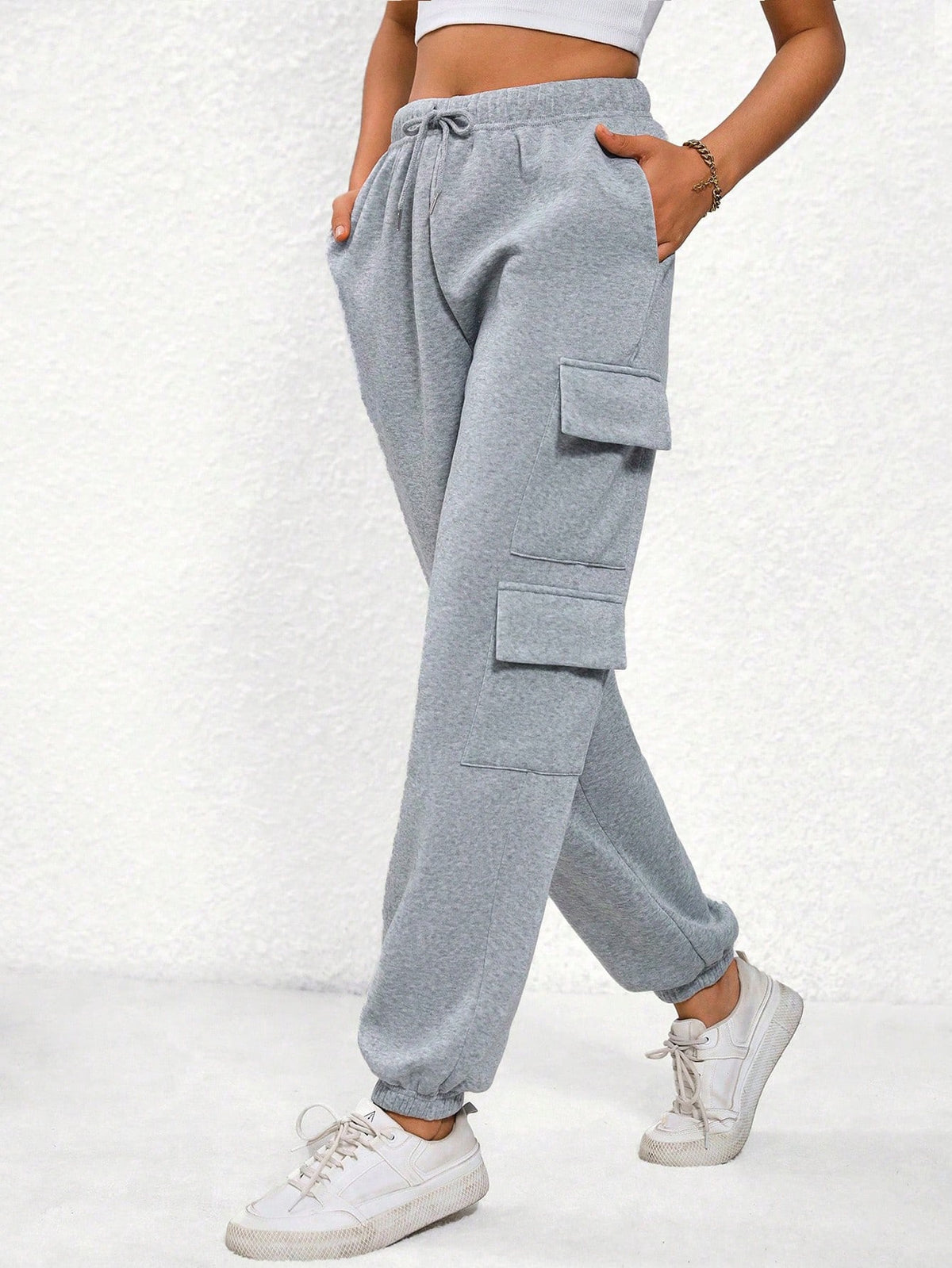 EZwear Flap Pocket Side Drawstring Waist Sweatpants