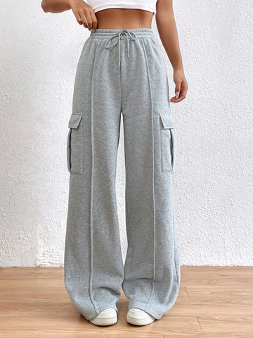 EZwear Flap Pocket Side Drawstring Waist Sweatpants