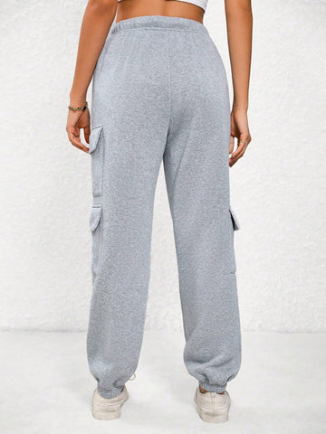 EZwear Flap Pocket Side Drawstring Waist Sweatpants