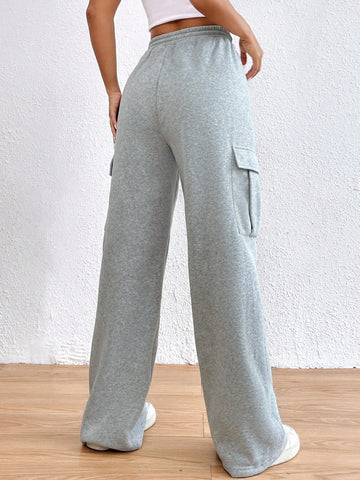 EZwear Flap Pocket Side Drawstring Waist Sweatpants