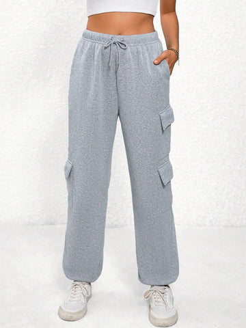 EZwear Flap Pocket Side Drawstring Waist Sweatpants