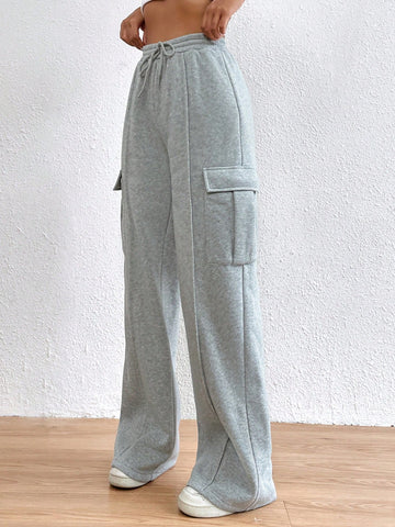 EZwear Flap Pocket Side Drawstring Waist Sweatpants