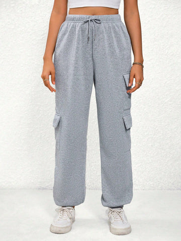 EZwear Flap Pocket Side Drawstring Waist Sweatpants