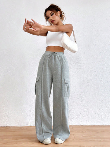 EZwear Flap Pocket Side Drawstring Waist Sweatpants