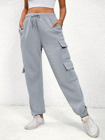 EZwear Flap Pocket Side Drawstring Waist Sweatpants