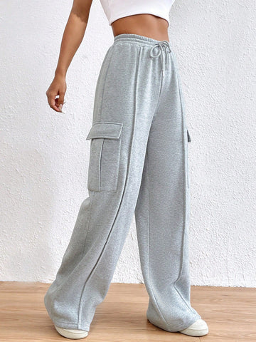 EZwear Flap Pocket Side Drawstring Waist Sweatpants