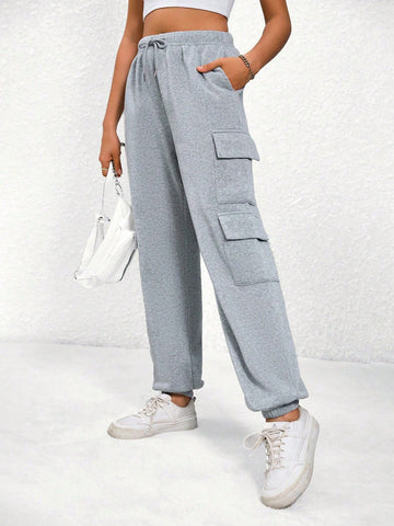 EZwear Flap Pocket Side Drawstring Waist Sweatpants