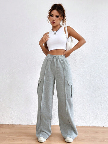 EZwear Flap Pocket Side Drawstring Waist Sweatpants