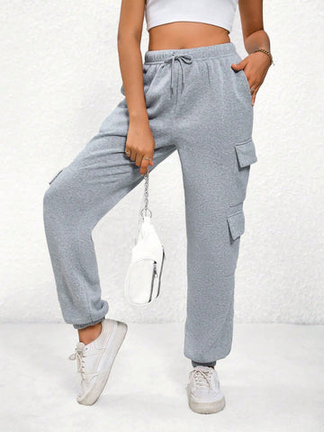 EZwear Flap Pocket Side Drawstring Waist Sweatpants