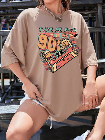 Floral And Letter Graphic Drop Shoulder Tee Graphic Tees Women Tops
