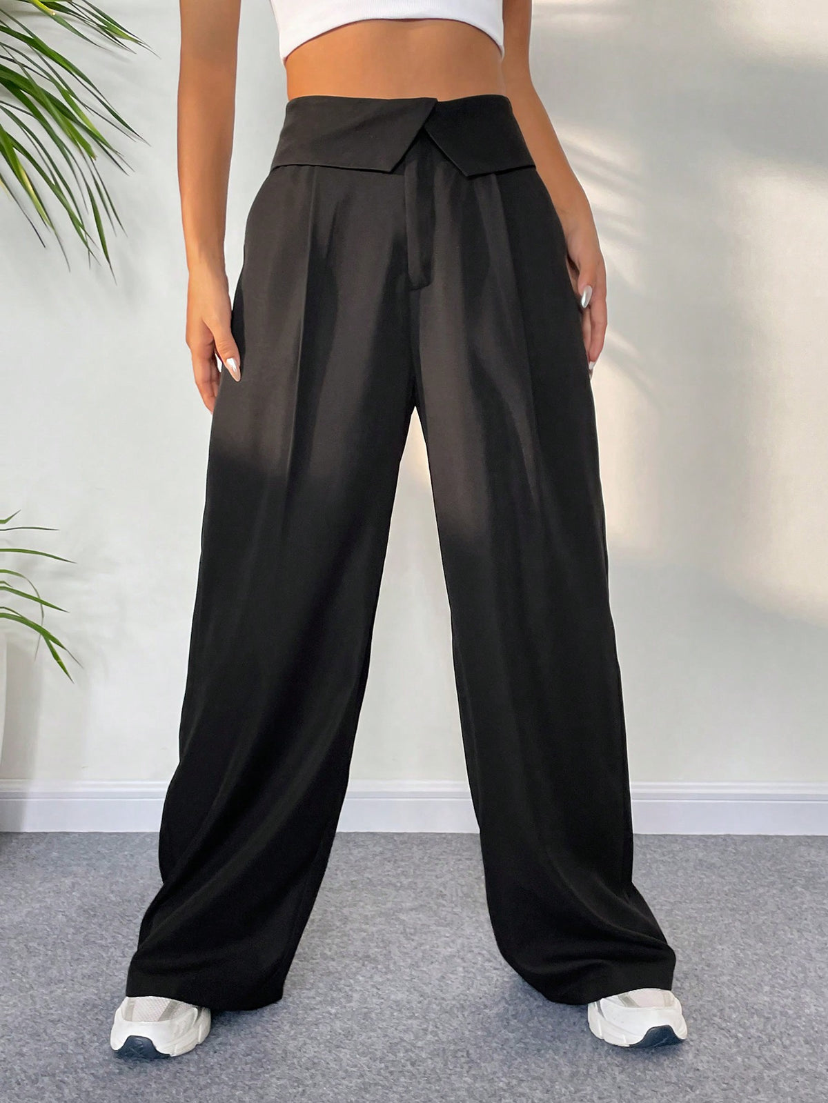 EZwear Foldover Waist Wide Leg Pants