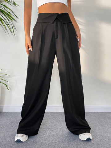 EZwear Foldover Waist Wide Leg Pants