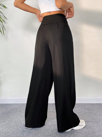 EZwear Foldover Waist Wide Leg Pants