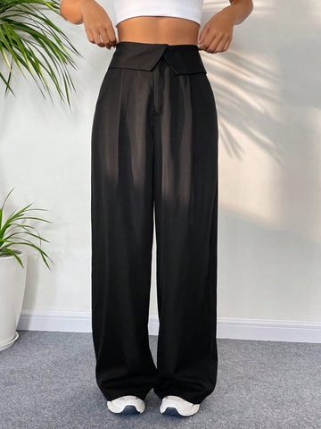 EZwear Foldover Waist Wide Leg Pants