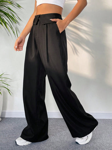 EZwear Foldover Waist Wide Leg Pants