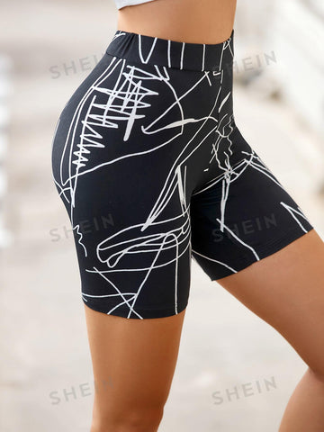 EZwear Graphic Print Biker Shorts