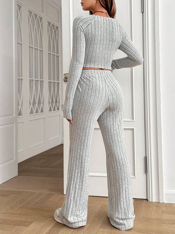 Gray Knitted Women's Slim-fit Suit