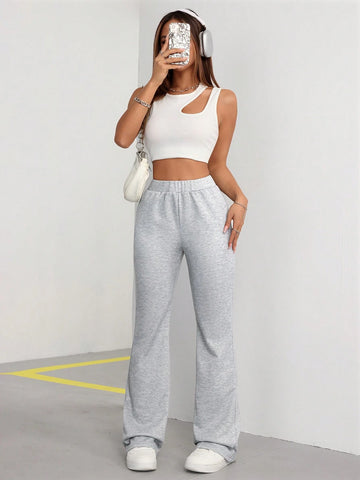 EZwear Gray Vintage Style Flared Sports Pants