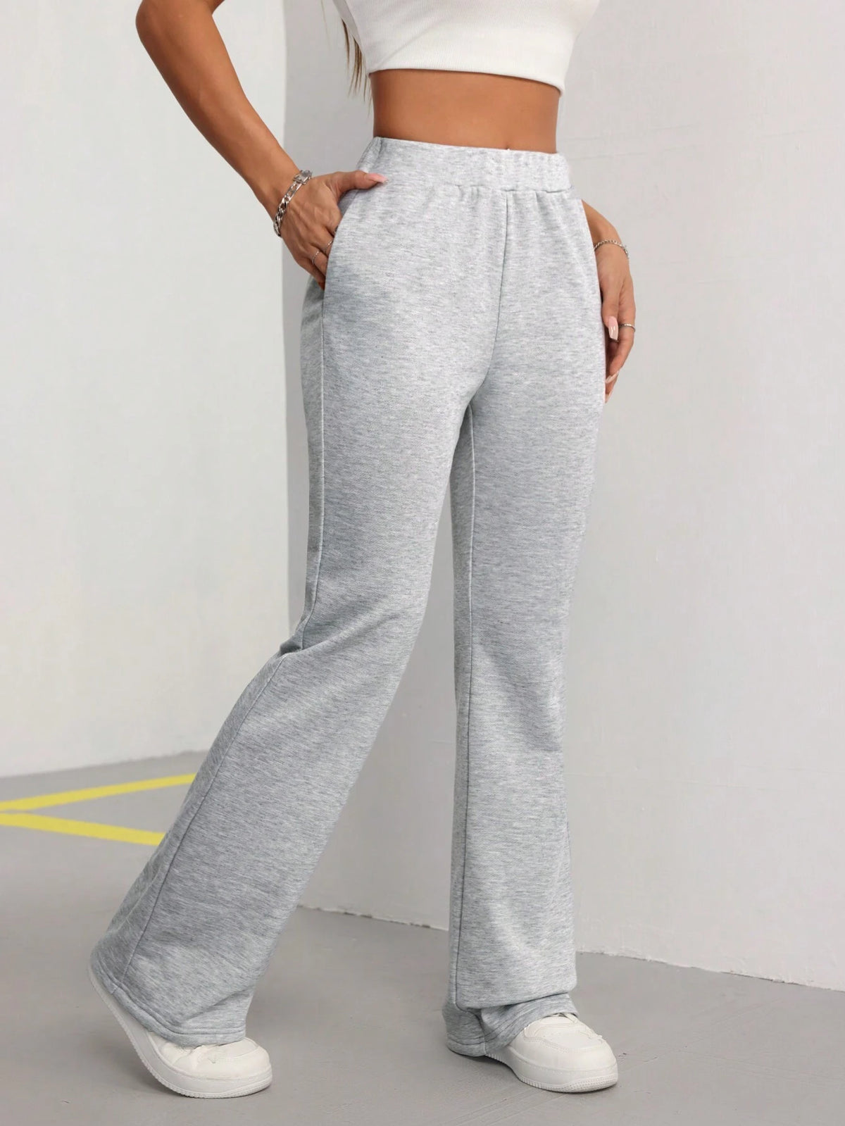 EZwear Gray Vintage Style Flared Sports Pants