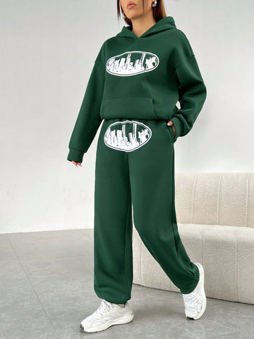 Green Knitted Print Lady'S Dress Suit