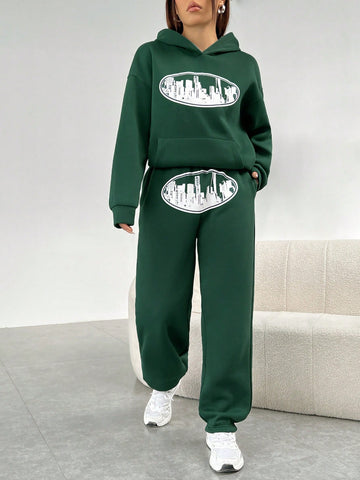 Green Knitted Print Lady'S Dress Suit