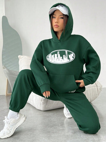 Green Knitted Print Lady'S Dress Suit