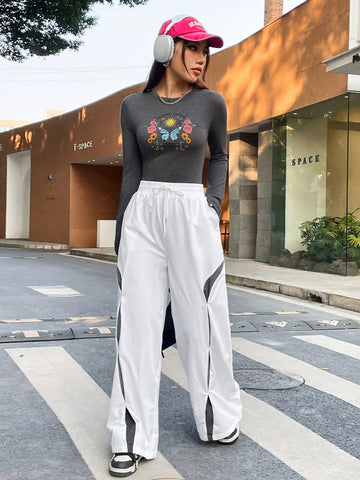Grey Knitted Printed Bodysuit
