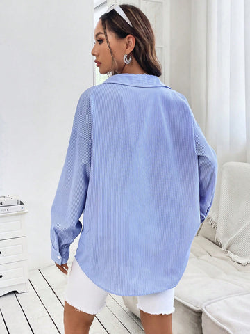 Heart Embroidery Drop Shoulder Striped Shirt