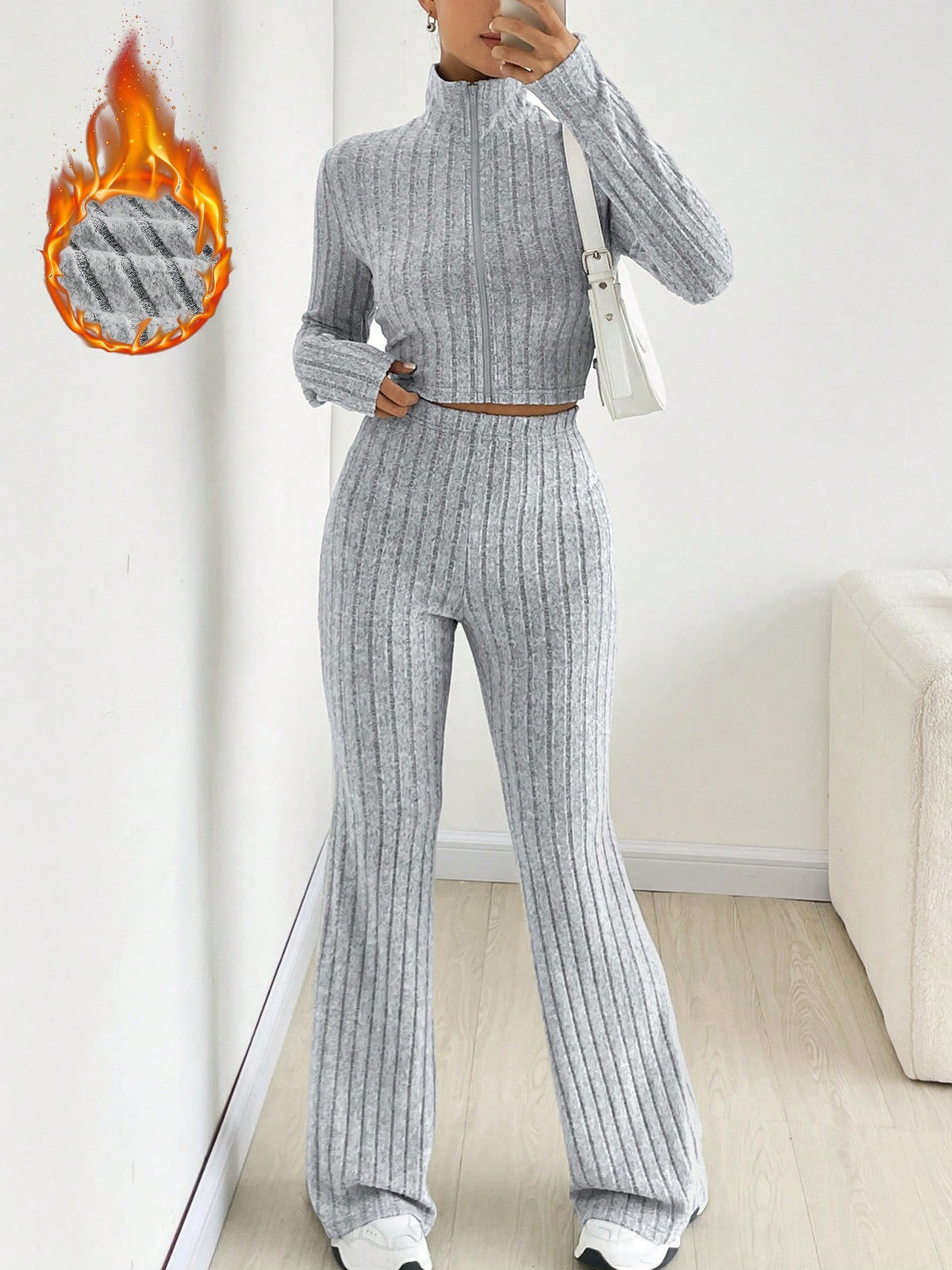 High Neck Crop Tee & Flare Leg Pants