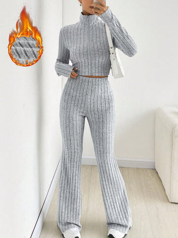 High Neck Crop Tee & Flare Leg Pants