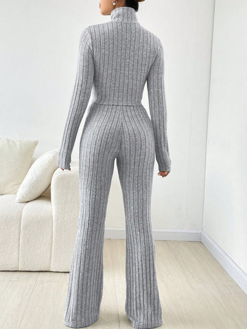 High Neck Crop Tee & Flare Leg Pants