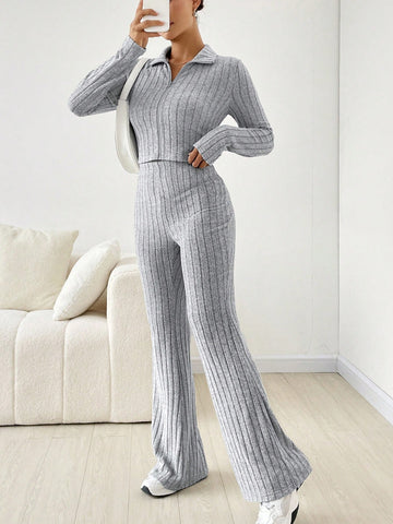 High Neck Crop Tee & Flare Leg Pants