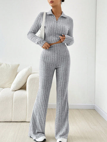 High Neck Crop Tee & Flare Leg Pants